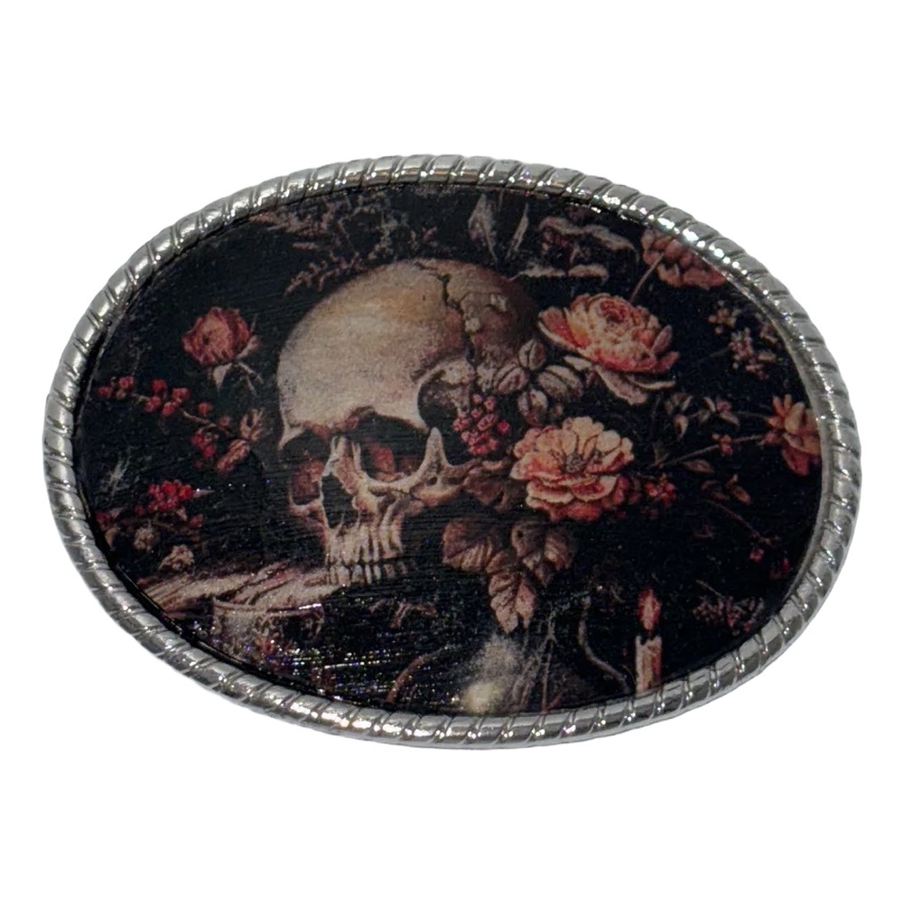 Skull and Roses Belt Buckle